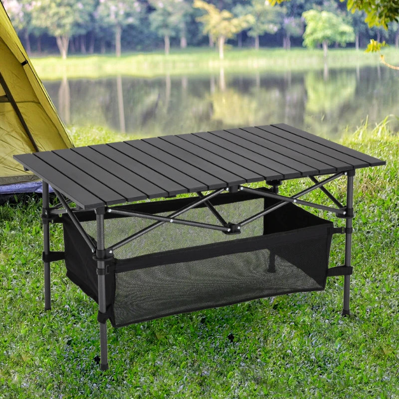 【Breeins】Aluminum Roll-Top Foldable Camp Table with Mesh Shelf