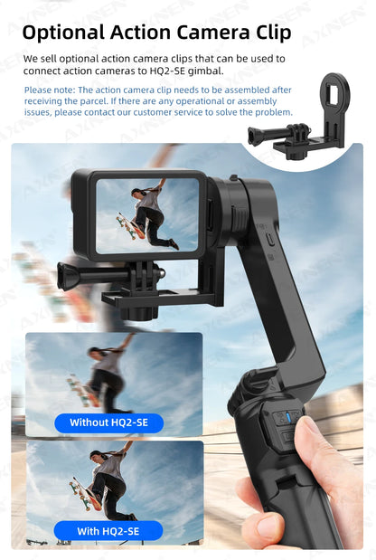 AXNEN HQ2-SE Smartphone Gimbal Stabilizer Handheld Mobile Shooting Stabilizer for Gopro Action Cameras Android iPhone Video Vlog