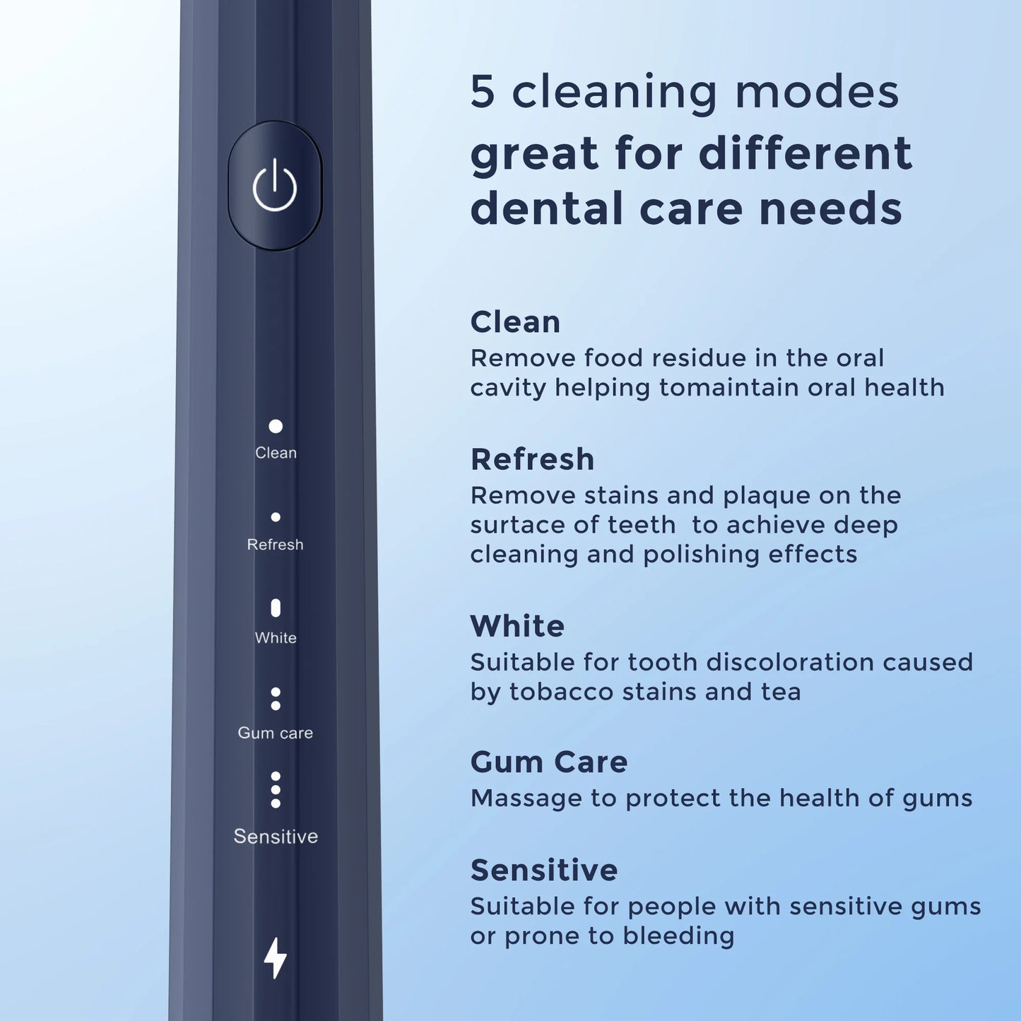 Sejoy DY-156 Electric Sonic Toothbrush with 8 Replacement Heads Brushes 5 Modes IPX7 Waterproof Electric Tooth Brushes