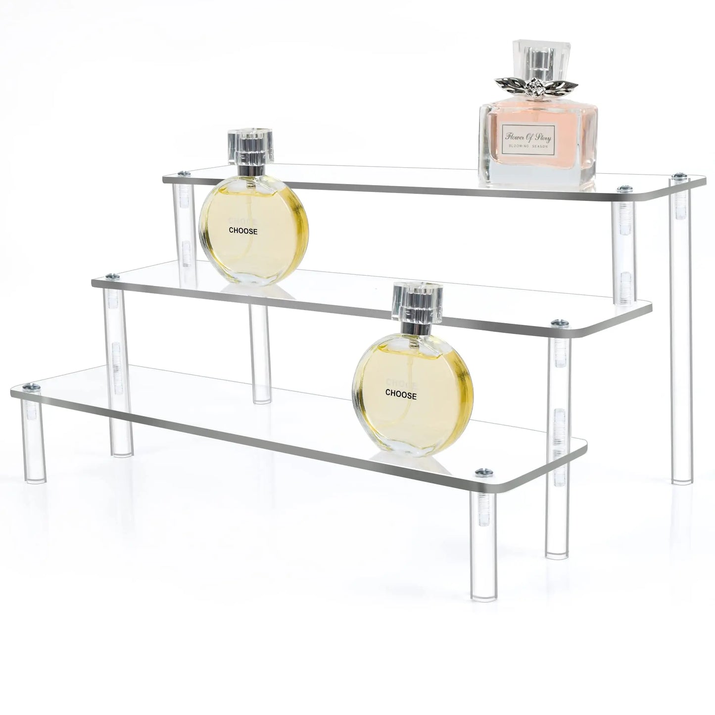 Acrylic Riser Display Stand Perfume Organizer Shelves for Amiibo Funko Figures Toys Cupcake Desserts Collection Cosmetic Jewelry