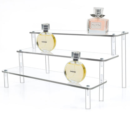 Acrylic Riser Display Stand Perfume Organizer Shelves for Amiibo Funko Figures Toys Cupcake Desserts Collection Cosmetic Jewelry