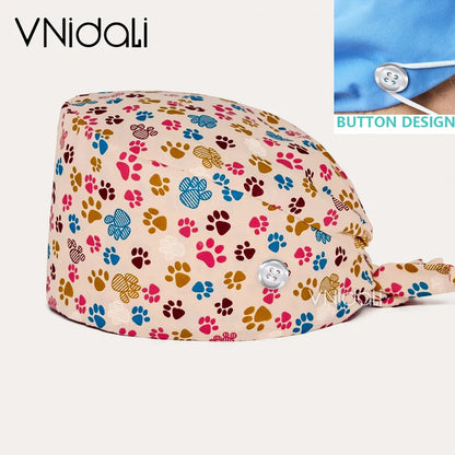 Solid color scrub cap with button pet grooming working Caps  surgical cap Lab work hat  womens Scrub hats nurse accessories