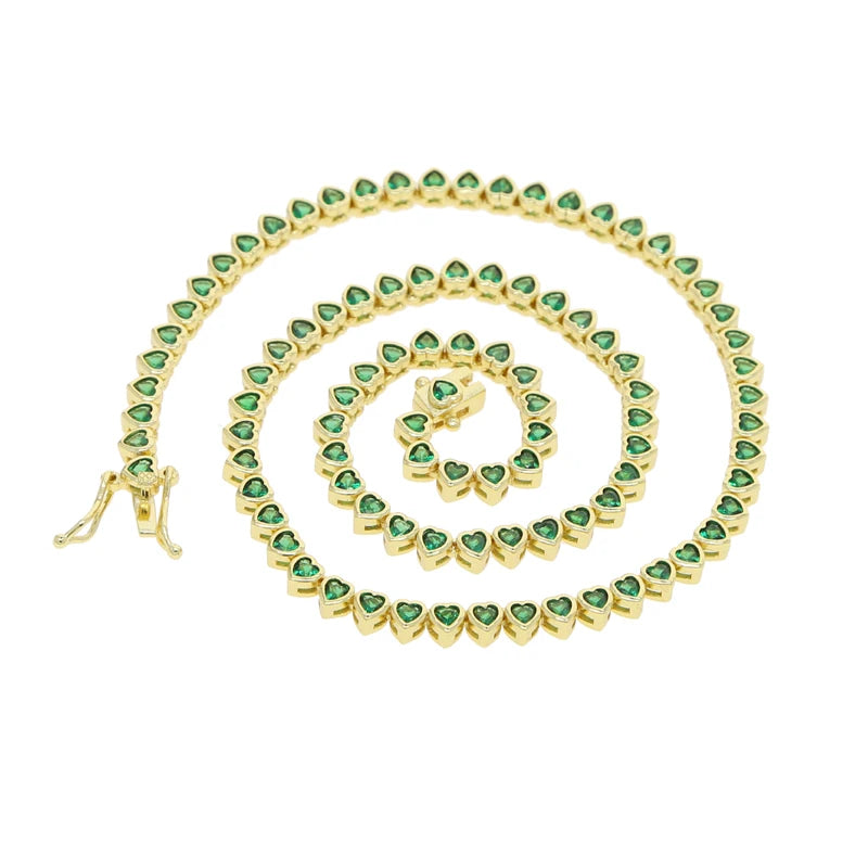 Green White CZ Bezel Heart Shaped Tennis Chain Choker Necklace For Women Geometric Classic Luxury Jewelry