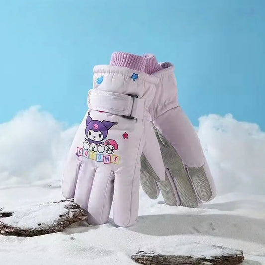 Kawaii Sanrio Ski Gloves for Kids - Kuromi Melody Pochacco Winter Mittens | Waterproof Velvet Gloves