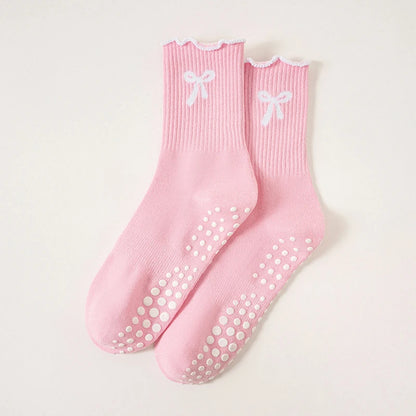 1 pairs of anti-slip grip Pilates socks, pure cotton breathable yoga socks, high elasticity sweat-absorbing mid-calf socks