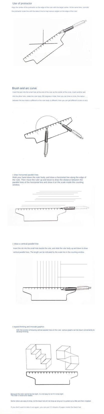 Angles Line Ruler 15cm 30cm Multi-Function Drawing Tool Roll Draw Ruler Metric Rolling Ruler Clear Parallel Rolling Ruler