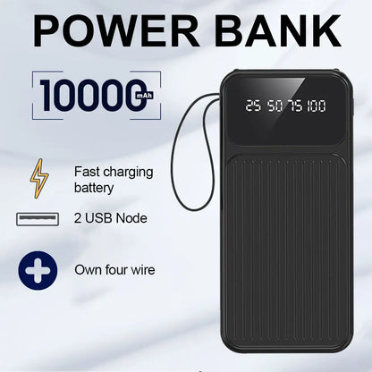 10000Mah Power Bank Pack 4 Cables Fast Charger External Battery For Mobile Phone