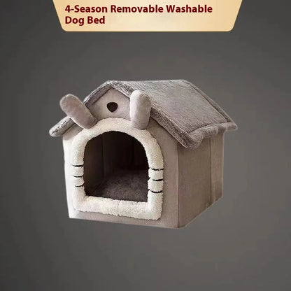All Season Dog House Style Bed - Removable Washable Pet Bed for Small Dogs Teddy Winter Warm Cat Dog House