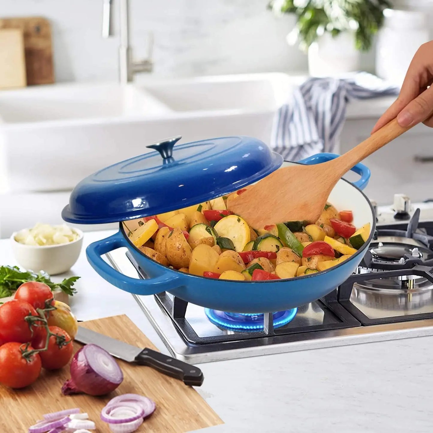 4.5L Dutch Oven Soup Pot Cast Iron Casserole Braiser  Casserole Skillet with Lid and Dual Handles Dutch Oven Baking