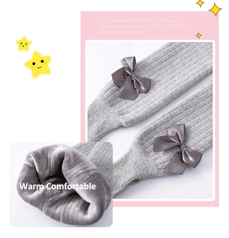 Winter Velvet Warm Tights For Girls Winter Cute Bowknot Cotton Children Pantyhose Newborn Toddler Baby Girls Tights 0 To 10 Yrs