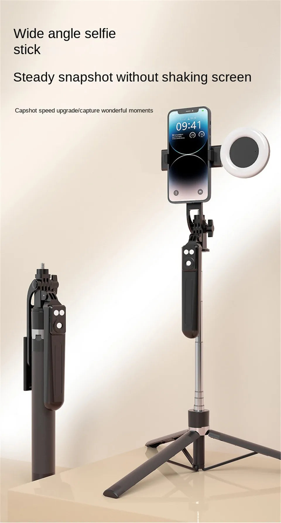 BSLIUFANG Selfie Stick Wireless Tripod Stand with Light Bluetooth Remote Extendable for Tiktok Live Streaming Handheld stability