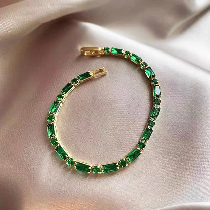 French Luxury Green Zircon Spliced Metal Copper Alloy Bracelet 2024 New Fashion Jewelry For Womens Party Charm Wrist Accessories