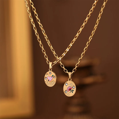 Stainless steel painted light luxury pendant necklace hand-painted flower heart pendant sweater chain