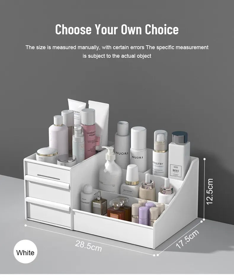 White Makeup Organizer with Drawers - Cosmetic Storage Box for Vanity & Dressing Table