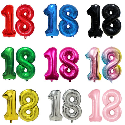 Number 18 Balloon 18 Digit Balloon Eighteen Figure Blue Green 18th Birthday Big Large Red Rose Golden Black Colorful 32inch Ball