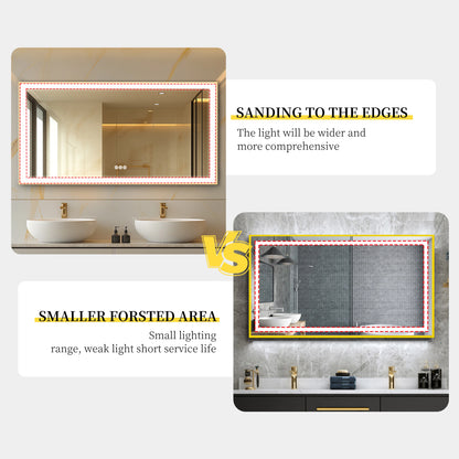 Gold Lighted Bathroom Mirror Rectangular Large LED Lighted Bathroom Mirror Gold Aluminum Frame with Front-lit Adjustable