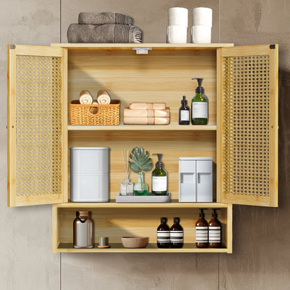 Bathroom Cabinet Wall Mounted Bamboo Storage Organizer Medicine Cabinet Unit Kitchen Shelf