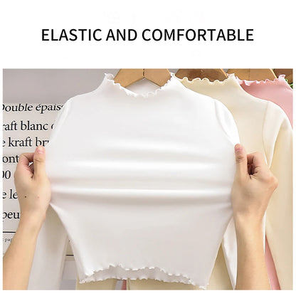 Autumn-Winter Girls Long Sleeve Solid Color T-Shirt with Ruffle Collar Girls Fashionable Comfortable Everyday Wear T-Shirt