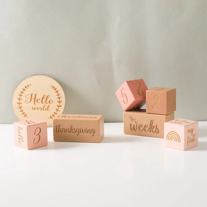 Baby Wooden Milestone Blocks 0-12 Months Newborn Birth Grow up High Quality Commemorate Props Infant Photography Accessoriees