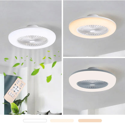KOMORE Round Acrylic LED Ceiling Light Fan with Remote Control 3 Colour Temperature for Office, Living Room, Bedroom