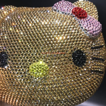Hello Kitty Anime Cartoon Shape Rhinestone Cartoon Full Of Diamonds Dinner Bag Handmade Diamond-set Lady's Clutch Christmas Gift