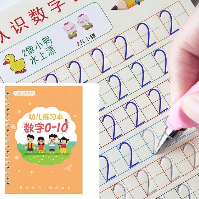 Reusable 3d Copybook Books Learn Chinese Pinyin Number0-10 Addition And Subtraction For Kids Children Drawing Coloring Gifts