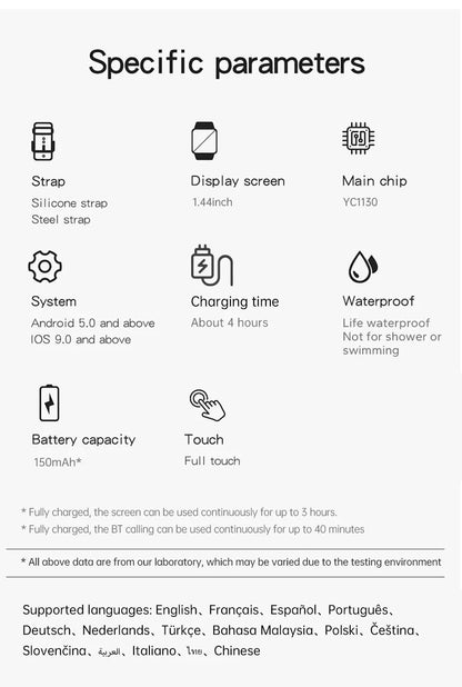 New Smart Watch Android IOS Phone 1.44 Inch Color Screen Bluetooth Call Blood Oxygen/Pressure Monitoring Smart Watch Women Men