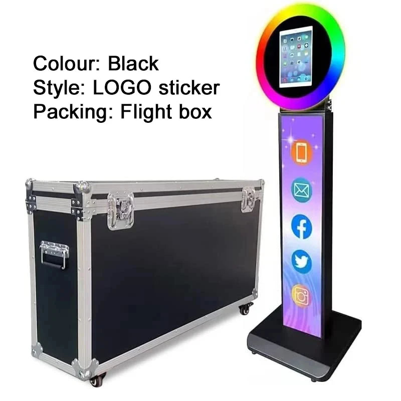 iPad Photo Booth Selfie-Maschine Shell Verstellbarer Ständer Photobooth mit LED-Ringlicht Individuelles LOGO für Hochzeitspartys und Events