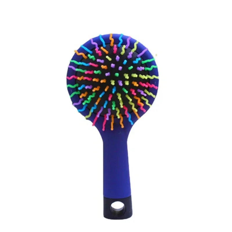 Rainbow Air Volume Paddle Hair Comb Brush with Makeup Mirror Detangler Hair Curl Straight Massage Comb Brush Hair Styling Tool
