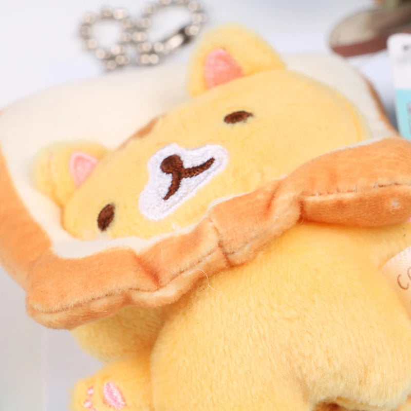 1pc Japanese Popular Cute Keyring Cute Yellow Bread Cat Toast Plush Pendant Keychain