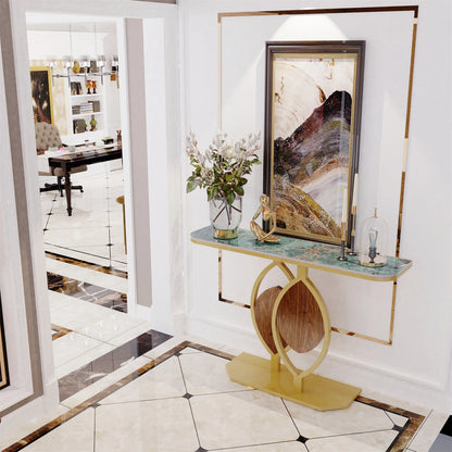 Exclusive Design Gold Leaf Console Table Entryway Accent Table Office Coffee Bar Metal Frame