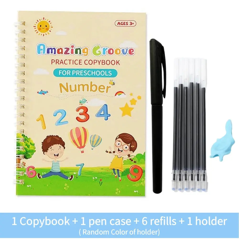 Reusable English Writing Practice Book for Kids Wipe Clean Magic Copybook with Stickers Parental Guidance Interactive Learning