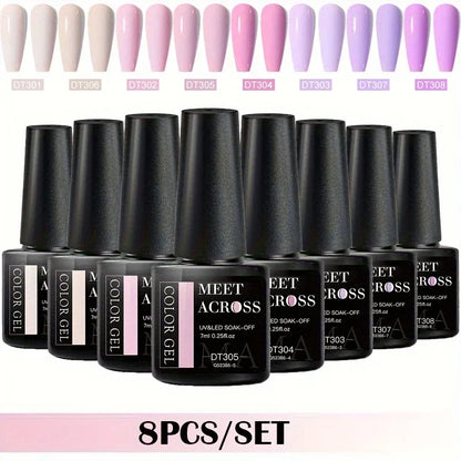 MEET ACROSS 8-teiliges Gel-Nagellack-Set für alle Jahreszeiten, Neon-Marcaron-Grün-Rot-Serie, UV-Gel-Lack-Maniküre-Set, Nagelzubehör