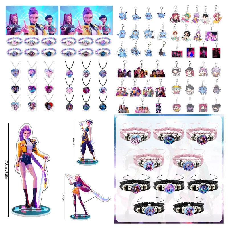 Kpop Demon Party Favors Kpop Keychains Heart Necklace Keychain Gift Kids Birthday Decoration Kpop Keychain for Bags
