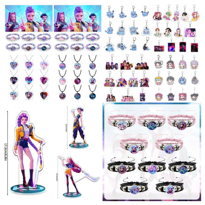 Kpop Demon Party Favors Kpop Keychains Heart Necklace Keychain Gift Kids Birthday Decoration Kpop Keychain for Bags