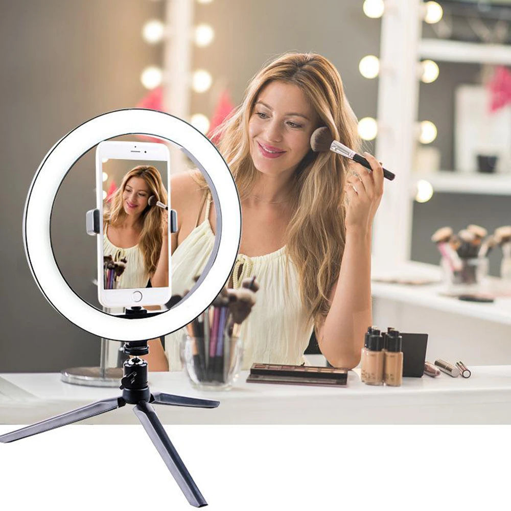 26cm 10 inch Led Ring Selfie Light Dimmable Photography Lighting Kit Usb Charge Lamp With Tripod For Live Video 120 Lamp Beads