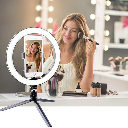 26cm 10 inch Led Ring Selfie Light Dimmable Photography Lighting Kit Usb Charge Lamp With Tripod For Live Video 120 Lamp Beads
