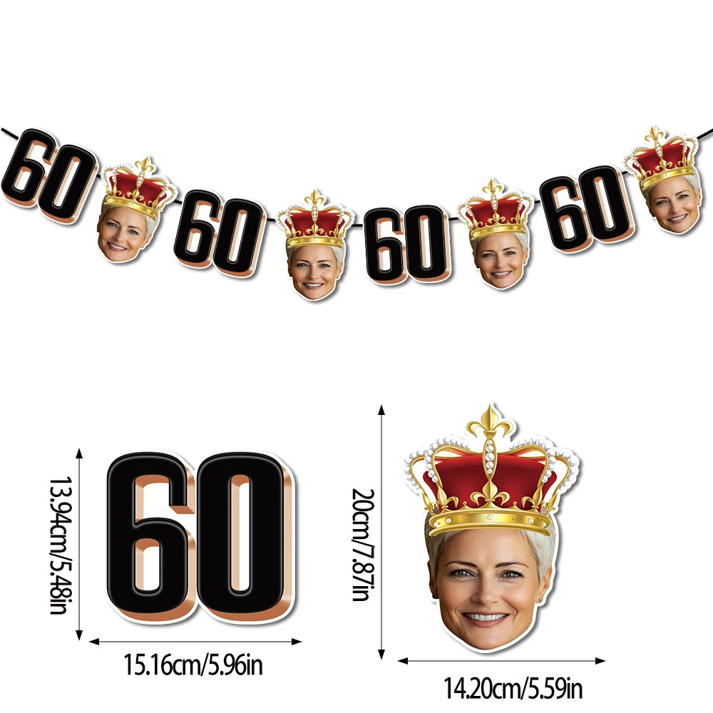 1set 8pcs Custom Birthday Photo Banner Personalized Face Photo Bunting Banner for Adult Birthday Party Favors Birthday Banner