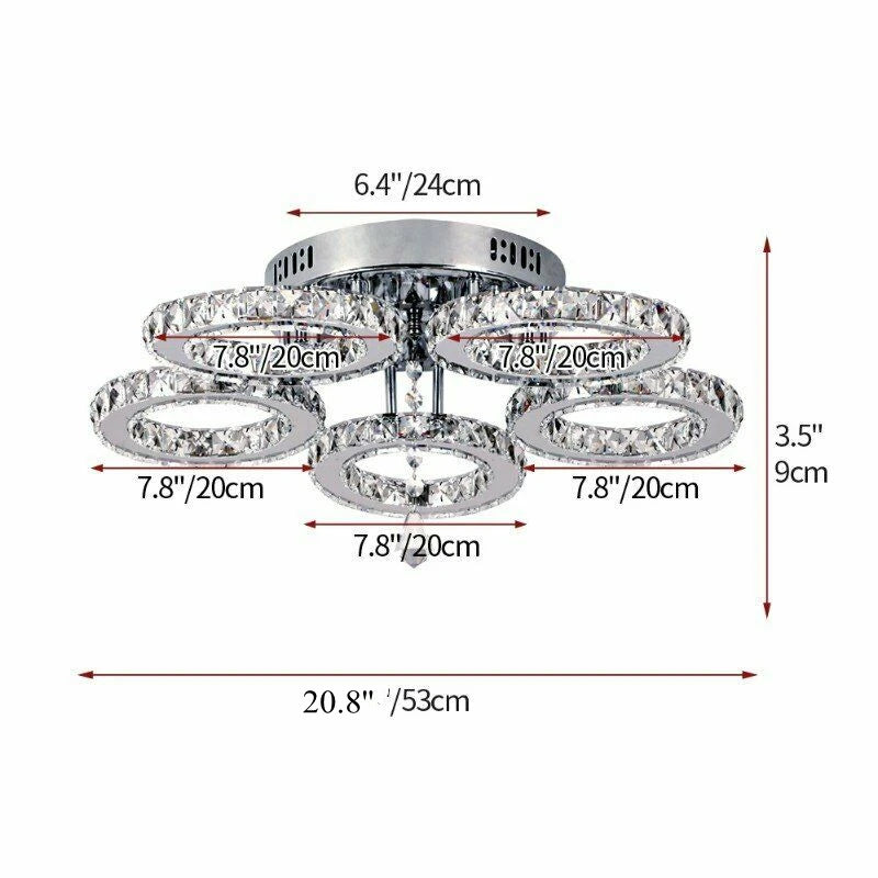 Modern K9 Crystal Led Rings Ceiling Lamp Chandelier Pendant Light Dimmable Luminaire Bedroom Living Dining Room Decor Fixture