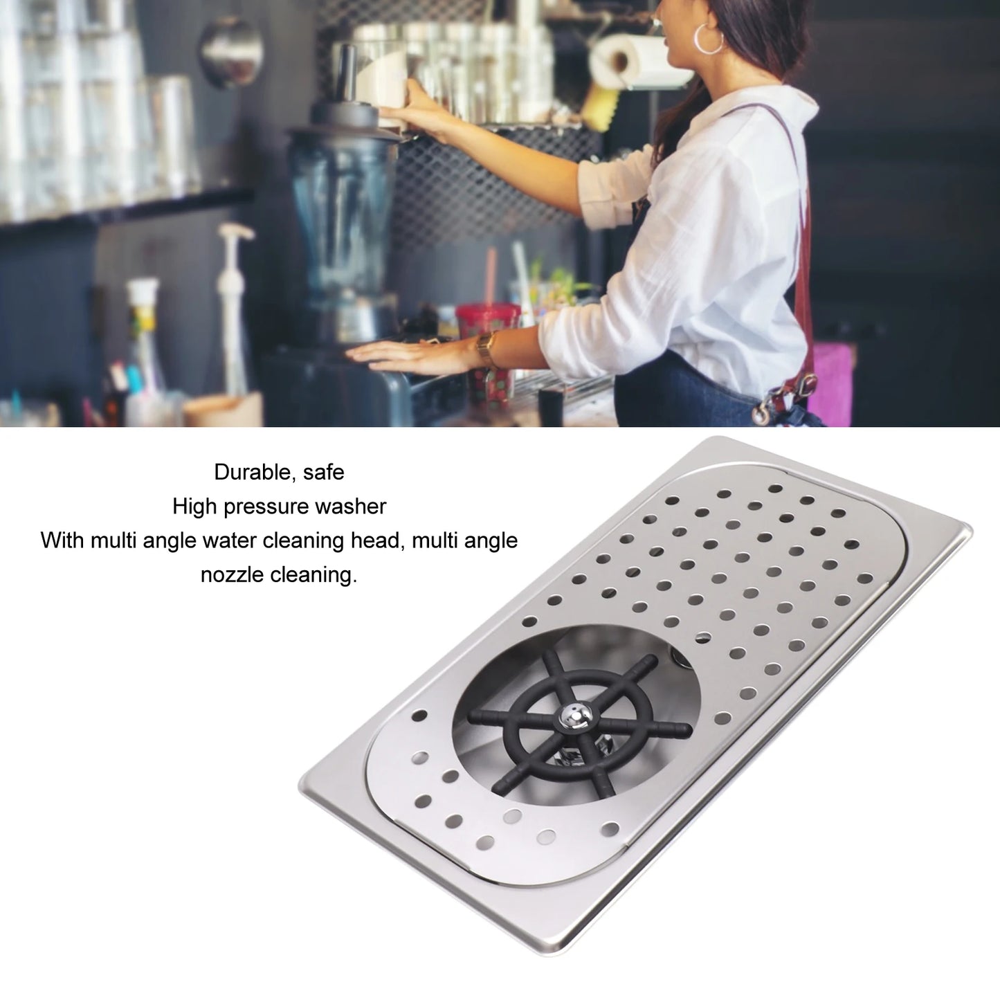 Built-in Cup Washer Stainless Steel Glass Cleaning Rinser High Pressure Cup Washer With Drain Drip Tray Hose For Bar Coffee Shop