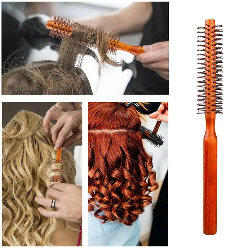 Bristle Wooden Curly Hair Comb Natural Boar Bristle Rolling Brush Round Barrel Blowing Curly Hairbrush Hair Styling Tool