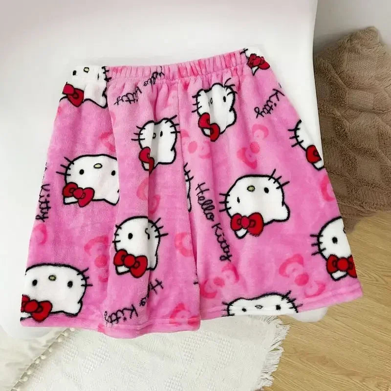 Halloween Cartoon Hello Kitty Flannel Pajamas Women's Autumn and Winter Plus Velvet Warm Casual Home Graffiti Pants