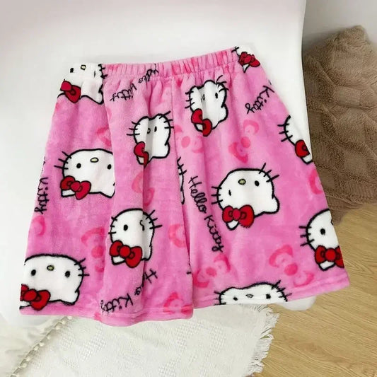 Halloween Cartoon Hello Kitty Flannel Pajamas Women's Autumn and Winter Plus Velvet Warm Casual Home Graffiti Pants