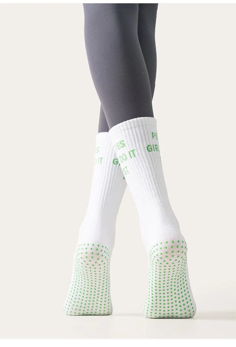 Yoga Socks Women Cotton Stripe Pile Silicone Non-slip Grip Pilates Crew Socks