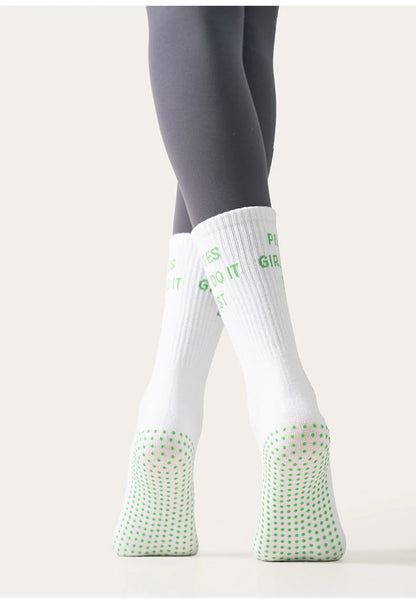 Yoga Socks Women Cotton Stripe Pile Silicone Non-slip Grip Pilates Crew Socks