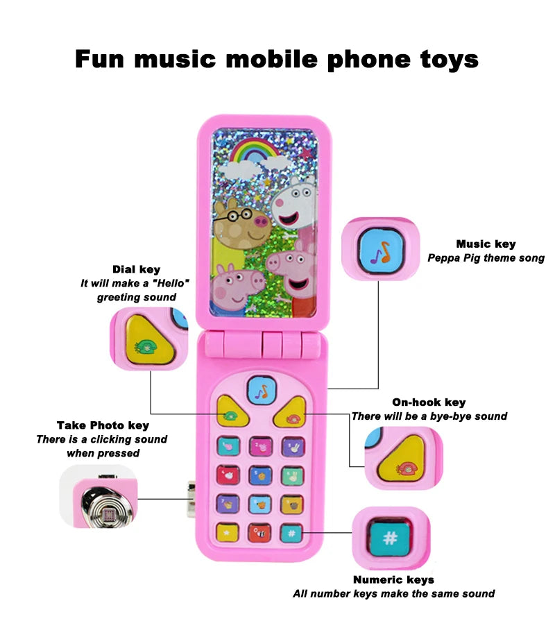 Peppa Pig Simulated Folding Mobile Phone Toys Kids Early Education Toddler Playing House Emulation Sound Light Music Child Gifts