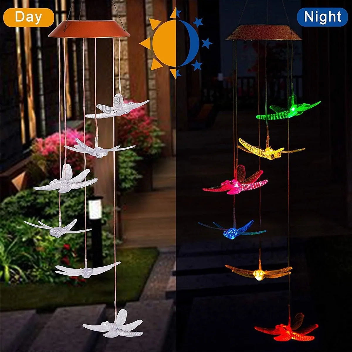 Outdoor Wind Chime Solar Power LED Decorative Light Hanging Colour Changing Lamp