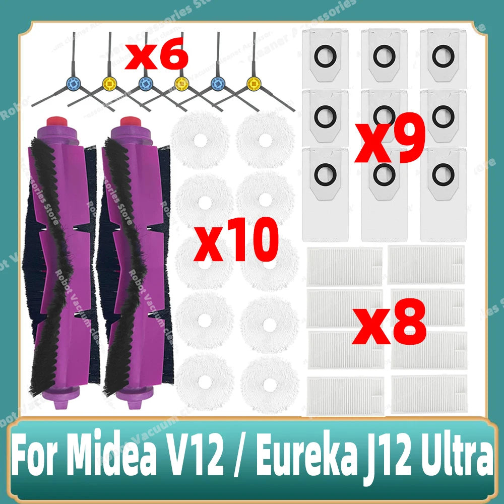Compatible For 미디어 Midea V12 / Eureka J12 Ultra Main Side Brush Mop Cloth Filter Dust Bag Accessories Spare Replacement Parts
