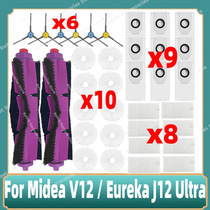 Compatible For 미디어 Midea V12 / Eureka J12 Ultra Main Side Brush Mop Cloth Filter Dust Bag Accessories Spare Replacement Parts