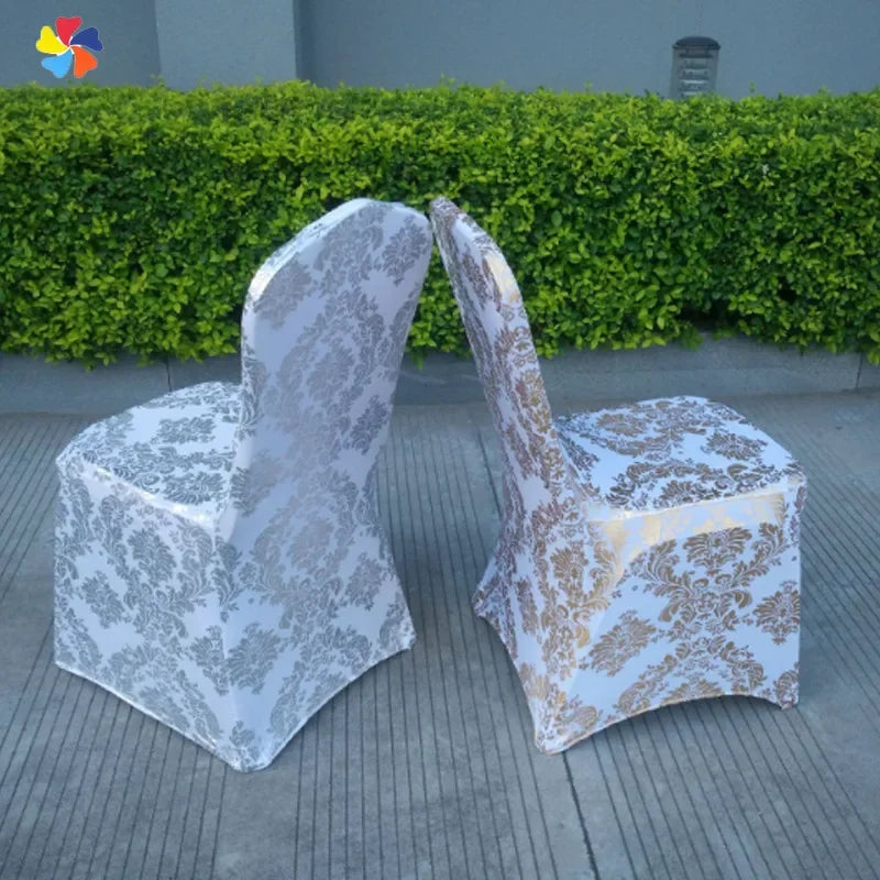Dining Chair Covers Bronzing Gold Silver Flower Print Removable Washable Spandex Stretch Decorative Chair Slipcovers Wedding